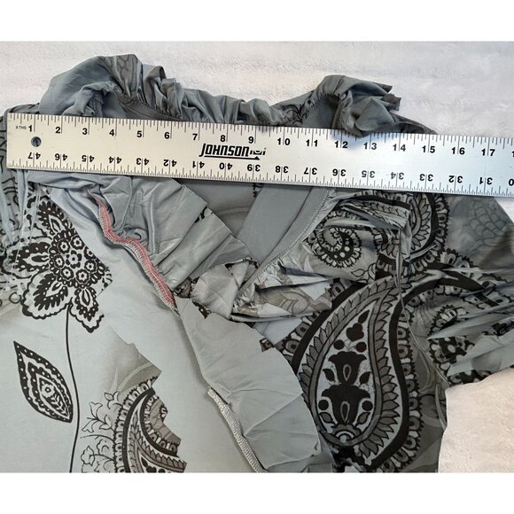 DB Sport Womens Paisley Ruffle V-Neck Long Sleeve Top Blouse Large Gray Stretch - Picture 4 of 9